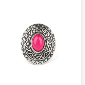 Hello Sushine Paparazzi Silver-Tone Ring with Bright Pink Oval Stone